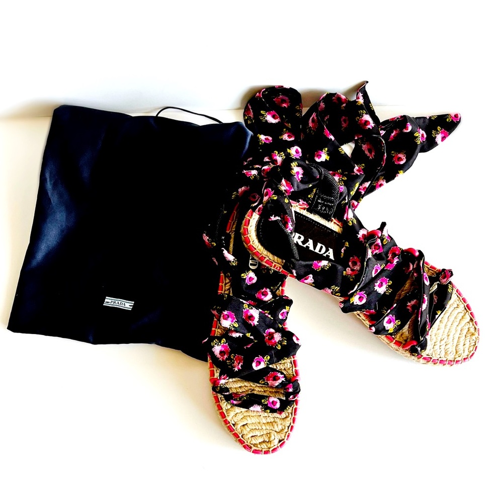 Prada floral tie/lace up sandals